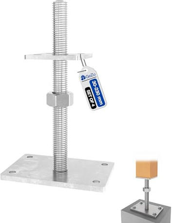 GeZu Impex Adjustable Post Support 100 x 100 mm | 50-230 mm Set of 4 | Hot Dip Galvanised height adjust holder elevated base