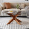 BTSAE Table basse en verre - Ronde - Table basse moderne - Avec verre trempé et base en bois massif - Table d'appoint en bois - Gris - Grande taille 80 x 80 x 35 cm