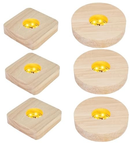 Forhome 6 PCS Holz Leuchtsockel:LED Sockel Für Acrylglas,Led Sockel Mit Einstellbarer Schalter,Holz Rechteck Beleuchtet Display Ständer,Led Sockel Für Acrylplatte Kristalle Glasplatte