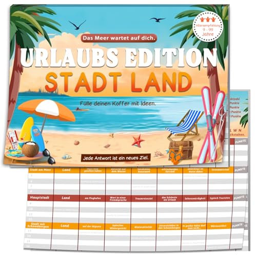 FamilienspielUrlaubs Edition Stadt Land Kartenspiel Urlaubsspiele, Urlaub Camping Activity Spiel für Ab 9 Jahre Kinder Erwachsene, 2025 Adventskalender Nikolaus Weihnachten Silvester Reise Geschenk