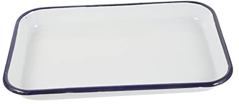 POPETPOP Large Rectangular Dish Enamel Baking Tray Baking Tin Enamel Tray Bake Dish Baked Grid Baking Dish with Lid Loaf Pan House Bakers Cake Pans for Baking Bread Tins for Baking White