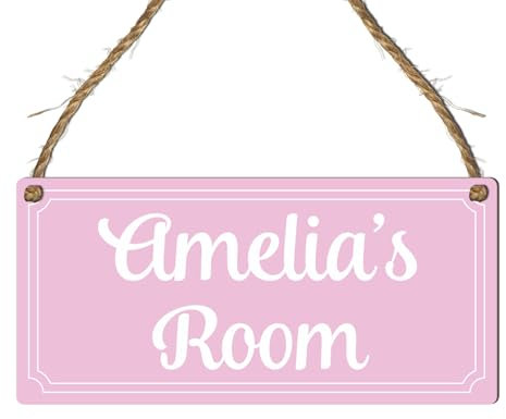Custom Girls Room Name Plaque | Personalised Kids Bedroom Sign | Fairies Rainbows Unicorns Princess Castle Bedroom Décor | Wooden Hanging Decoration (Pink & White)