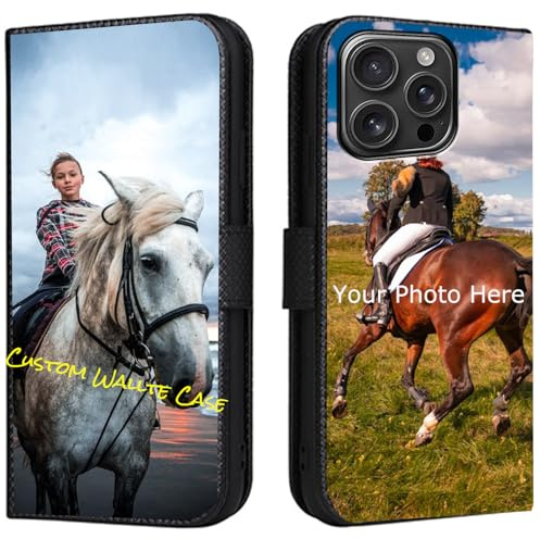 FortiCase Personalisierte Hülle für iPhone 12 Pro Max,Flip Leder Hülle Kartenfach Standfunktion Case,mit Eigenem Foto Bild Text Personalisiert Handyhülle - Black-LN4