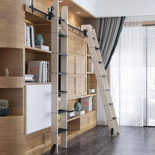 Kit hardware scala per biblioteche a scorrimento estensibile - scorrevoli con rulli per pavimento per archiviazione verticale senza occupare spazio sul pavimento - facile da installare,3.3ft/100cm
