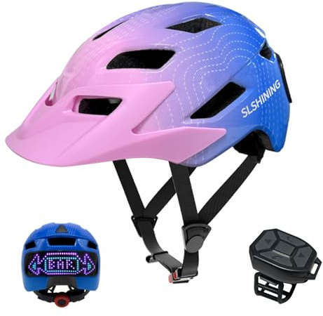 Aomiun Casco de Bicicleta para Niños con Pantalla LED, Luz, para Ciclismo, Patinaje, Scooter, Deporte, Equitación, con Luces Intermitentes y Control Remoto