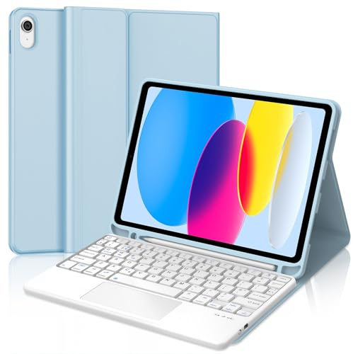 Keyboard Case with Touchpad for iPad A16 11th Generation 2025/10th Generation 2022, Wireless Bluetooth Keyboard with Trackpad and Slim Cover for iPad 10th/11th Generation 10.9/11 inch, Sky Blue