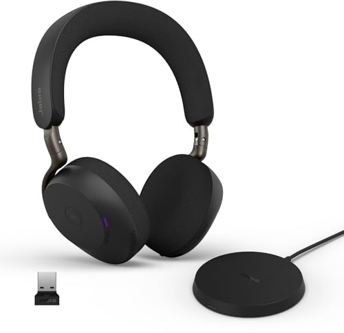 Jabra Evolve3 75 On-Ear Wireless Bluetooth Headset with Microphone, Black | Headset for work with Charging Stand, Active Noise Cancellation, USB-A, 22-Hour Battery, Microsoft Teams Certified