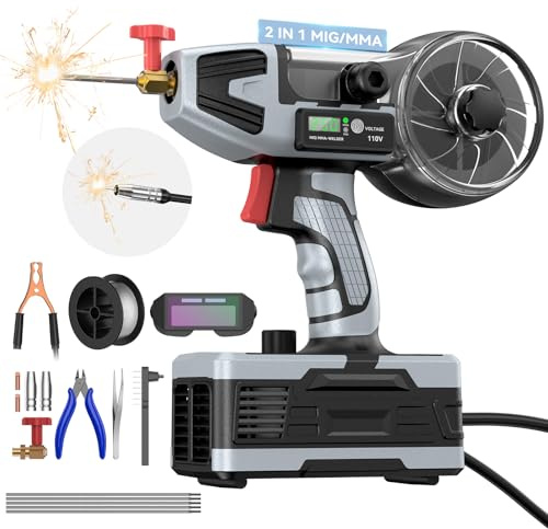 PLOWIC 2 in 1 MIG and Stick Welder: 250A Handheld Portable Welding Machine, 110V Gasless Flux Core Wire Feed Welder & MMA ARC Welder Gun, 3.97lb w/LCD Display, for .032/.040 Wire and 3/32-1/8 Rod