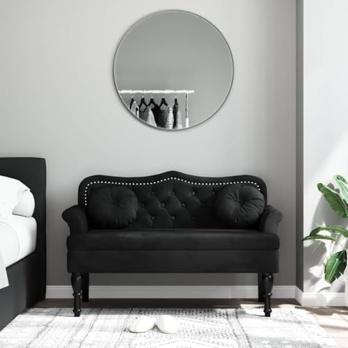 Massbinet Sofa 2 Sitzer Couch Kleine Loveseat mit Samt-Optik Modern Polstersofa für Wohnzimmer Schlafzimmer kleinen Raum Bank mit Kissen Schwarz 120,5 x 65 x 75 cm Samt