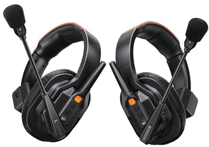 Tosuny Full Duplex Wireless Intercom Headset System, Single Ear Headsets with AI & ENC Noise Reduction, Up to 500m Range, 12H Talk Time, for Team Communication