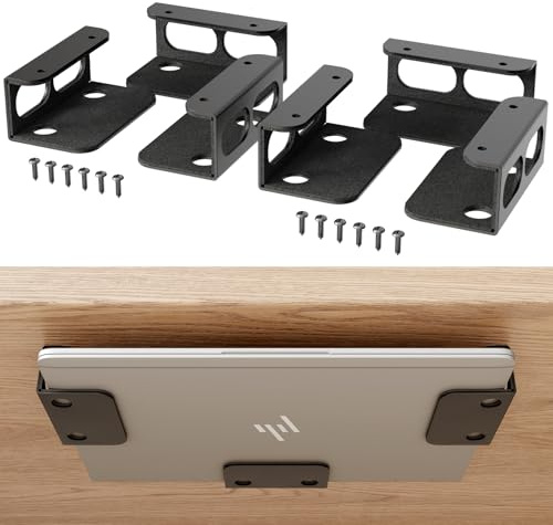 otuiaim Under Desk Holder / Wall Mount - 2mm Carbon Steel Desk Extender | 2 Set Space-Saving Desk & Wall Shelve for Devices Thickness < 3.6cm - Metal Storage Bracket for Laptop Tablet Keyboard Router