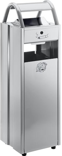VAR | Abfallsammler mit Ascher und Regenschutzdach | Volumen 35 l | BxHxT 300 x 960 x 250 mm | silber