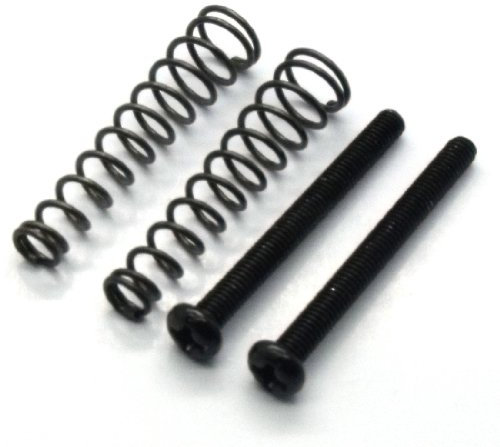 Pair of black electric guitar humbucker pickup screws and springs