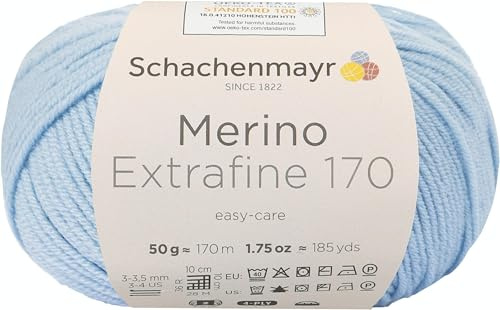 Schachenmayr Handstrickgarne Merino Extrafine 170, 50G Hellblau, 9807551-00052, 10 x 10 x 7 cm