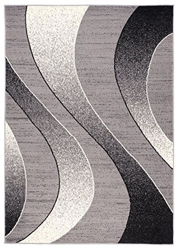Carpeto Modern Teppich Grau 200 x 300 cm Wellen Muster Kurzflor Monaco Kollektion
