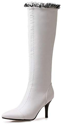 CUTEHEELS Stivali lunghi da donna con tacco, bianco, 44 EU