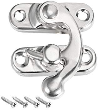 sourcing map Retro Lock Clasp Right Latch Hook Hasp 42mm x 37mm Swing Arm Latch Plated Silver Tone, 5 Pcs W Screws