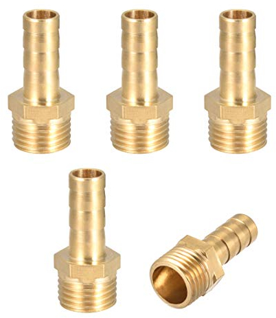 sourcing map 5 Stück Schlauchtülle Messing Schlauchanschluss Schlauchverbinder Stecker Adapter Schlauchadapter 8mm Widerhaken x G1/4 Außenrohr