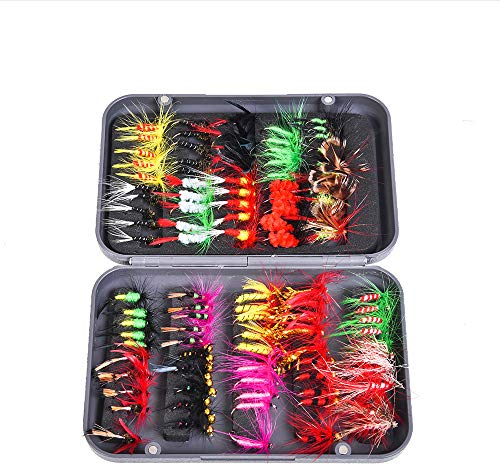 RoseFlower Fishing Lure Bionic Hook, 100 Pieces Dry/Wet Flies Butterfly Bait for Bass Salmon Trout Pike With Tackle Box - Fly Fishing Flies Spinners Baits Spoon Fishing Equipment