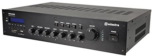 Adastra RM360D RM series 5-channel 100V mixer amplifierwith DAB+, BT, USB/SD 2U Rack Mount / 4 x 100V zone / 8 Ohms/COM terminals