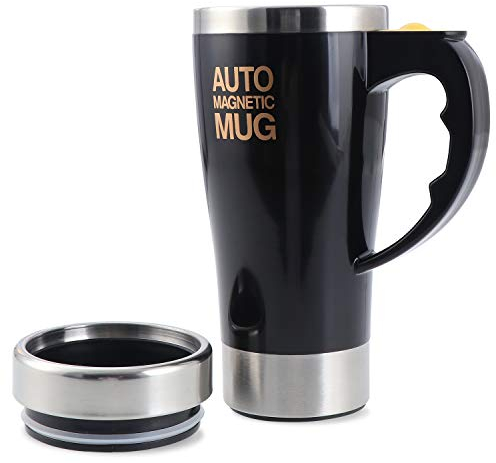 TsunNee Tasse à café électrique en acier inoxydable avec mélangeur automatique - 450 ml - Pour café, thé, chocolat chaud, lait, cacao, protéines - Noir