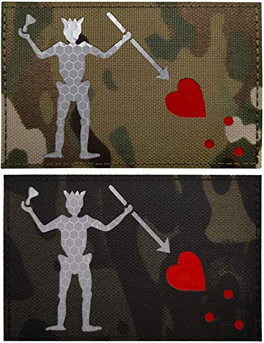 Glow Dark Edward Teach Blackbeard Piratenflagge, taktische Militärabzeichen, dekorative Applikationen, Klettverschluss auf der Rückseite (e)