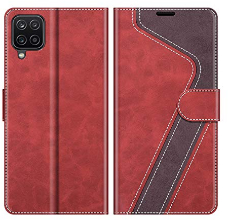 MOBESV Coque pour Samsung Galaxy A12, Housse en Cuir Magnétique Fonction Stand Étui pour Samsung Galaxy A12 / M12, Élégant Rouge