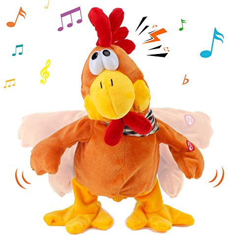 Cuteoy Peluche musicale en forme de coq qui marche et chante - Jouet en peluche interactif - 33 cm - Cadeau pour enfants, garçons et filles - Pâques et Noël
