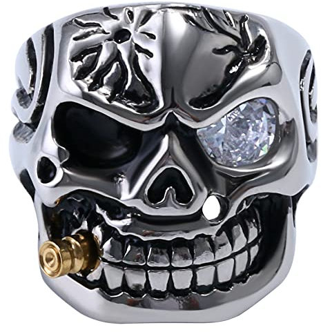 OIDEA Herren Ring Schädel Totenkopf: Herrenring mit weiß Strass Zirkonia aus hochwertige Edelstahl Skull Punk Rock Siegelring Geschenk für Männer Junge Vater Freund Größe 54
