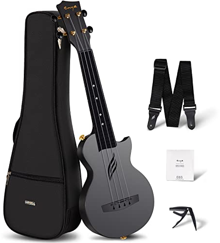 Enya Nova U Sopran Ukulele - 21 Zoll Mini Kohlefaser Wasserdicht Mit Anfänger Set, Konzert Koffer, Gurt, Kapodaster Und Saiten (Schwarz)