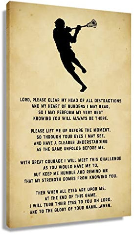 Busmko Wandkunst Lords Prayer (gerahmt, 40,6 x 61 cm) – Vintage-Leinwand-Kunstgemälde, Sport-Zitate, Wanddekoration, Lacrosse-Poster für Fitnessstudio, Heimdekoration, Jungenzimmer