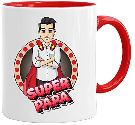 Acen Merchandise Papa Mug/Tazza - Super Papa - Tazza originale, regalo per compleanno, festa di Pasqua, ceramica, 350 ml, idea regalo originale