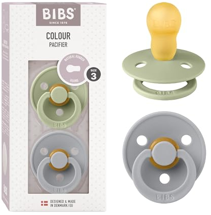 BIBS Schnuller | Babyschnuller aus Naturkautschuk | 2er Set BPA-frei | Made in Dänemark | Salbei/Wolke | Größe 18-36 Monate