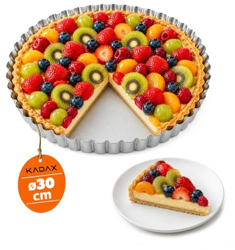 KADAX Tarteform ∅ 30cm, Tartelette Förmchen aus verzinkten und Antihaftschicht Blech, Quicheform in 3 Größen, Obstkuchenform, runde Obsttortenform (Silber)