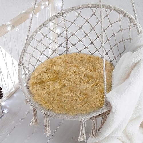 TENNOLA 15.7 Inches Mini Khaki Round Faux Fur Sheepskin Area Rug, Fluffy Small Circle Rugs Cushion for Chair, Furry Carpet for Nail Desk, Shaggy Circular Rug Plush Rug