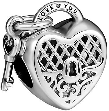 SANHUA Charms 925 Sterling Silver Love You Heart Padlock Charms Beads for Women Mom Girl Wife Diy Jewelry ,Compatible with All European Bracelets