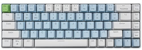 Qisan Mechanical Wireless Keyboard - 60% Mini Design, 68 Keys, US Layout, Blue Switch | Bluetooth Gaming Accessories - White and Blue