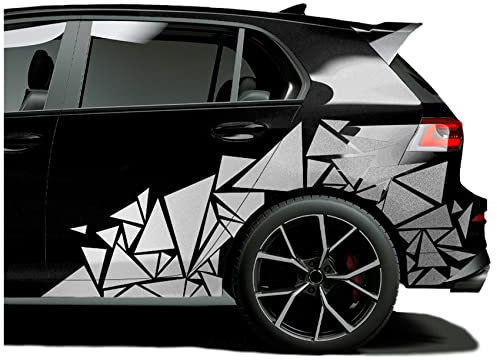 Finest Folia XXL Autoaufkleber Dreiecke 2er Set je 60x200cm geometrisches Design Auto Seite Motorrad Bus Sticker Kfz Zubehör Camouflage Tuning Dekor KX075 (Silber)
