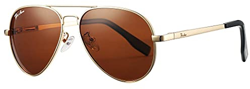 Pro Acme Pilotenbrille Herren Damen Polarisierte Fliegerbrille Klassische Piloten Sonnenbrille Unisex UV400 Schutz Vintage Sonnenbrille (A1 Gold Rahmen | Braun Linse)
