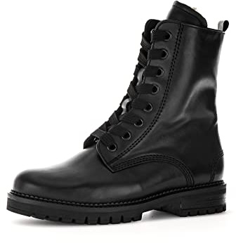 Gabor Damen Combat Boots, Frauen Stiefeletten,Wechselfußbett,Komfortable Mehrweite (H),Lammfell,Winterschuhe,gefüttert,schwarz,40.5 EU / 7 UK