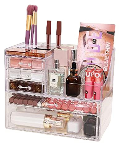 Bexdug Make-up-Schreibtisch-Organizer,Große Aufbewahrungsbox für Kosmetik klar - Kosmetik-Organizer, Make-up-Zubehör mit Schubladen für Lippenstift, Lidschatten, flüssige Grundierung