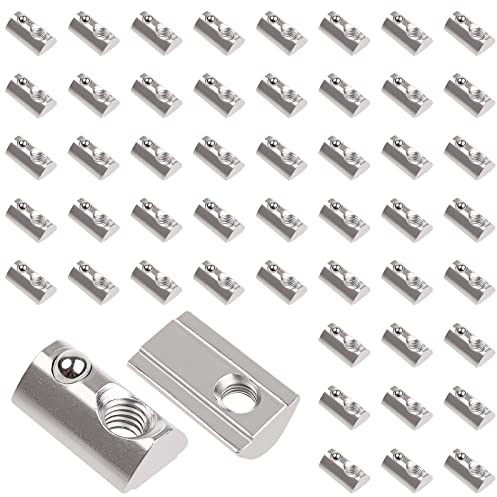 Yeepeo 50 Stück Nutensteine mit kugel Nut 6, 20-Serie Nutenstein M4 Gewinde mit Zentrierung Steg, Kohlenstoffstahl Gleitmutter mit Federkugel T Nutsteine Set für Aluminiumprofil-Extrusionsschlitz