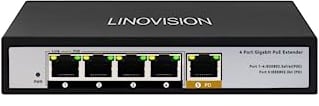 LINOVISION 4 Ports Gigabit PoE Passthrough Switch and PoE Extender with 90W PoE Input, IEEE802.3af/at/bt PoE Repeater, 1 in 4 Out POE Bosster, PoE Powed Switch for IP Cameras, IP Phone