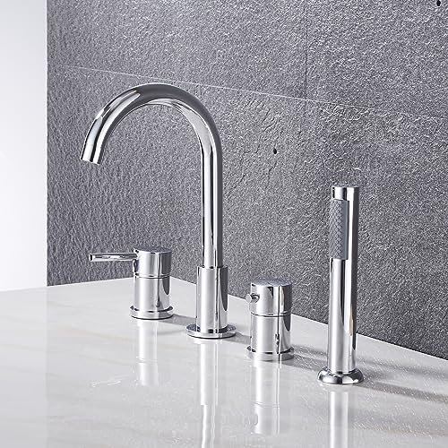 XJTNLB Mitigeur Douche 2 Sorties Rotatif à 360° Mitigeur de Bain 4 Trous Robinet Douche Baignoire,Chromé,A