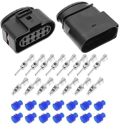 Be In Your Mind 2 Stück 10-polige Auto Scheinwerfer-Anschlüsse, Männlich Und Weiblich, mit Klemmen Dichtungen, 1J0973735, 1J0973835, Frontlampen-Anschluss, Scheinwerfer-Baugruppen
