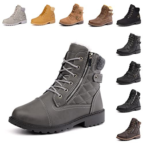 Hitmars Winterschuhe Damen Gefüttert Winterstiefel Winter Stiefeletten Boots Frauen Schuhe Warm Rutschfeste 2 Grau EU 40