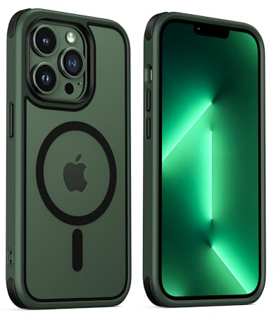 MobNano cover for iPhone 13 Pro magnetica, compatibile con MagSafe, cover magnetica colorata per iPhone 13 Pro, Protezione Antiurto di Livello Militare, Retro Resistente ai Graffi - Verde/Nero