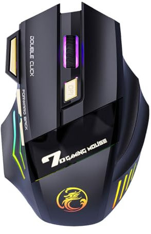 iMICE Gaming Mouse – high precision, optical Owl-Eye Sensor (1200 to 3200 DPI), LED illumination, 7 programmable keys, German designed rechargeable Bluetooth mouse, USB