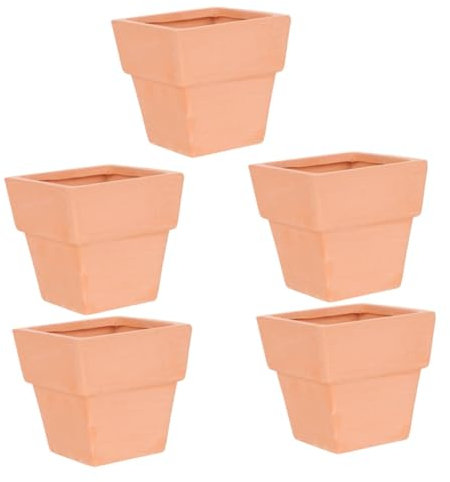 Milisten Lot de 5 Pots de Fleurs en Terre Cuite Carrés Rouges