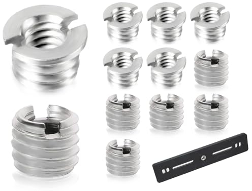 Lhbwhiz Paquete de 10 Adaptadores de Tornillo convertidos de 1/4 a 3/8,Adaptador de Rosca de Modelos de Engrosamiento de 5 Pasos + 5 Adaptadores de Rosca de Dientes Completos continuos
